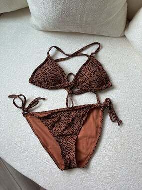 Xhilaration Leopard Print Ribbed Triangle Bikini Set